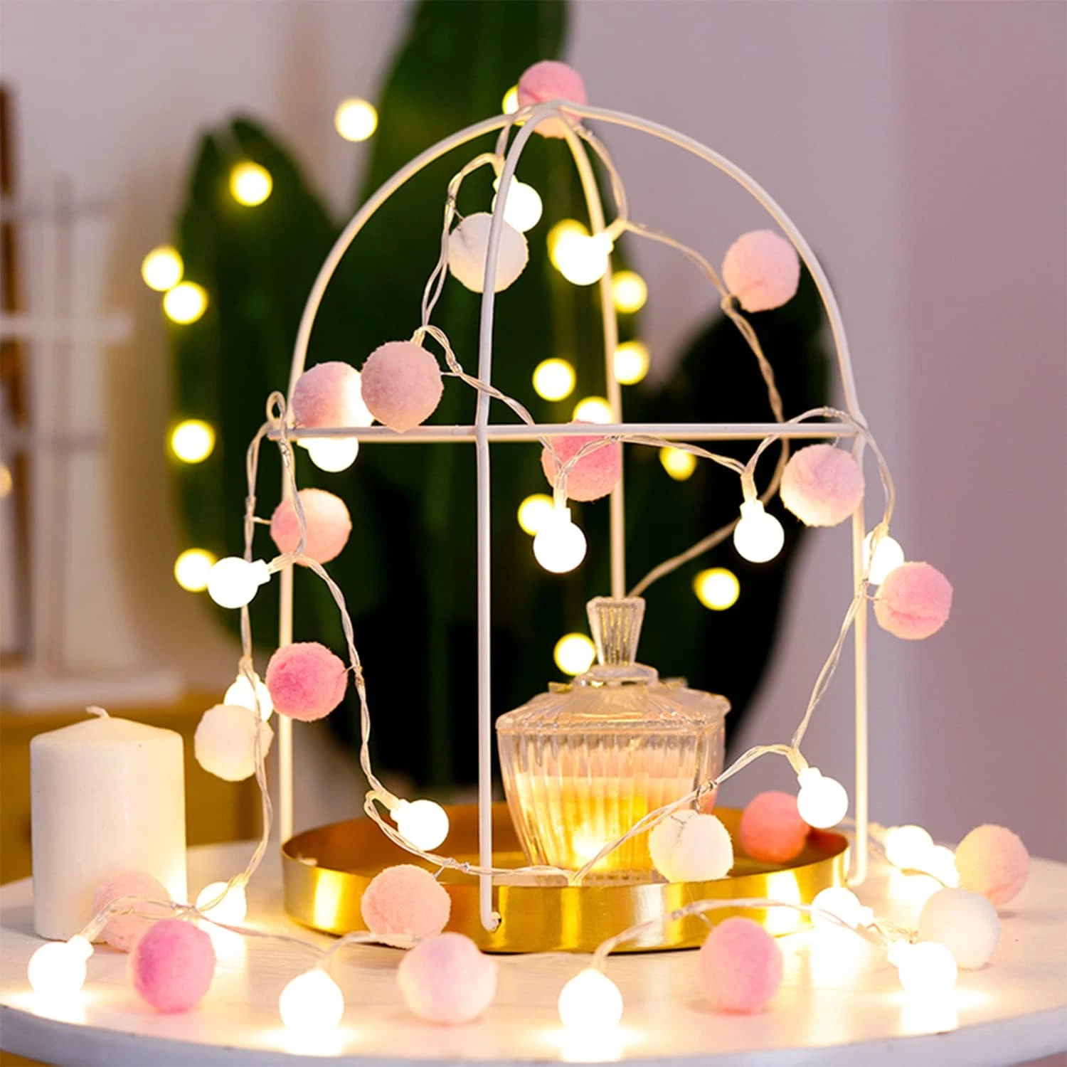 Indoor String Lights 6.56 Feet Pom Poms Fairy 20 LED Battery Operated Ball Warm