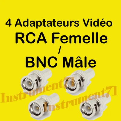 4 Adaptateurs Vidéo RCA Femelle vers BNC Mâle Qualité Métal - Photo 1/3