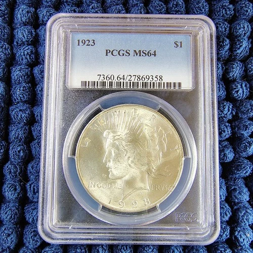 1923 Silver Peace Dollar - Philadelphia Mint - 90% Silver - PCGS MS 64