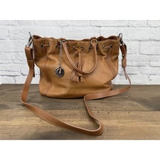Charles Jourdan Finley Leather  Bag Brown Drawstring Crossbody Capsule Boho Chic