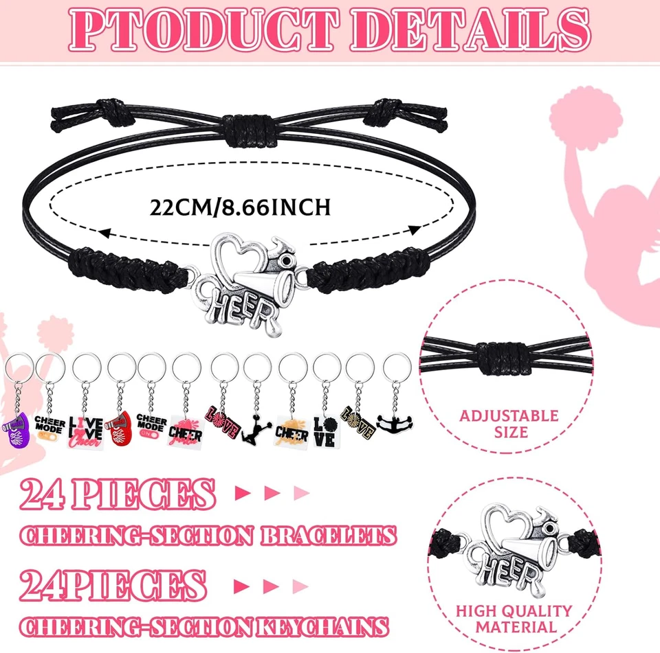 Kit de 48 piezas de regalos para animadoras cosas de animación a granel para equipo, 24 piezas llavero y 24 piezas Foto 2 de 4