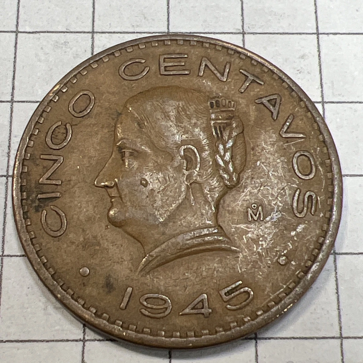 1945年メキシコ 5センタボス 1945 Mexico Cinco Centavos Actual Coin