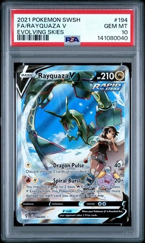 2021 Pokémon SWSH Evolving Skies Full Art RAYQUAZA V #194 PSA 10 Gem Mint
