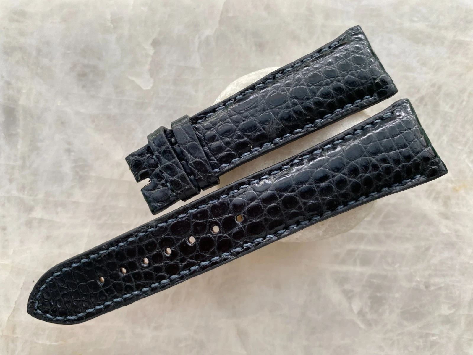 22mm/18mm Black Alligator Crocodile Print Leather Watch Strap Band