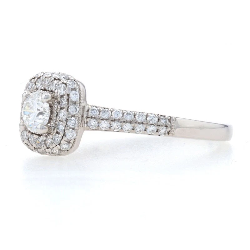 White Gold Diamond Halo Engagement Ring -14k Round Cut .90ctw Cathedral Milgrain - Image 3 of 4