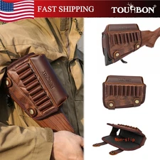 TOURBON PU Leather Rifle Buttstock Cover Padded Cheek Riser Rest Ammo Holder US