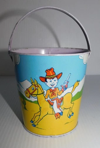 J. CHEIN & CO. TIN CHILD SAND PAIL COWBOYS & INDIANS