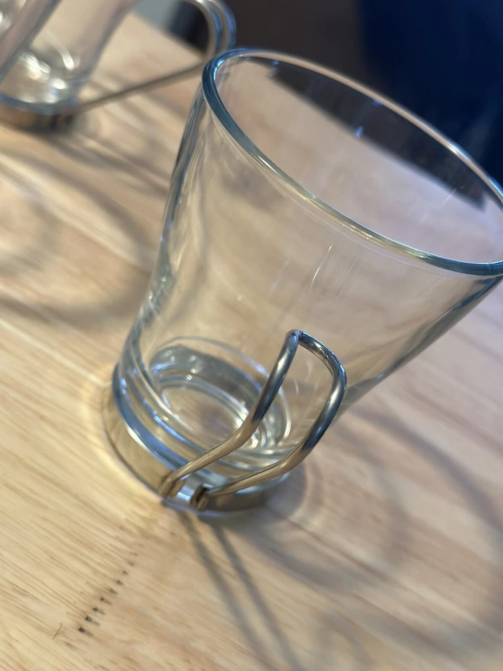 4 tazas de vidrio de café Bormioli Rocco Ypsilon Cappuccino mango de acero inoxidable 8 oz Foto 4 de 4