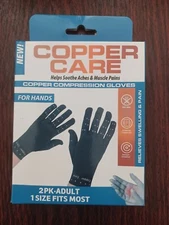 New! Copper Care Copper Compression Gloves for Hands Adult, 1 Size  FITS MOST