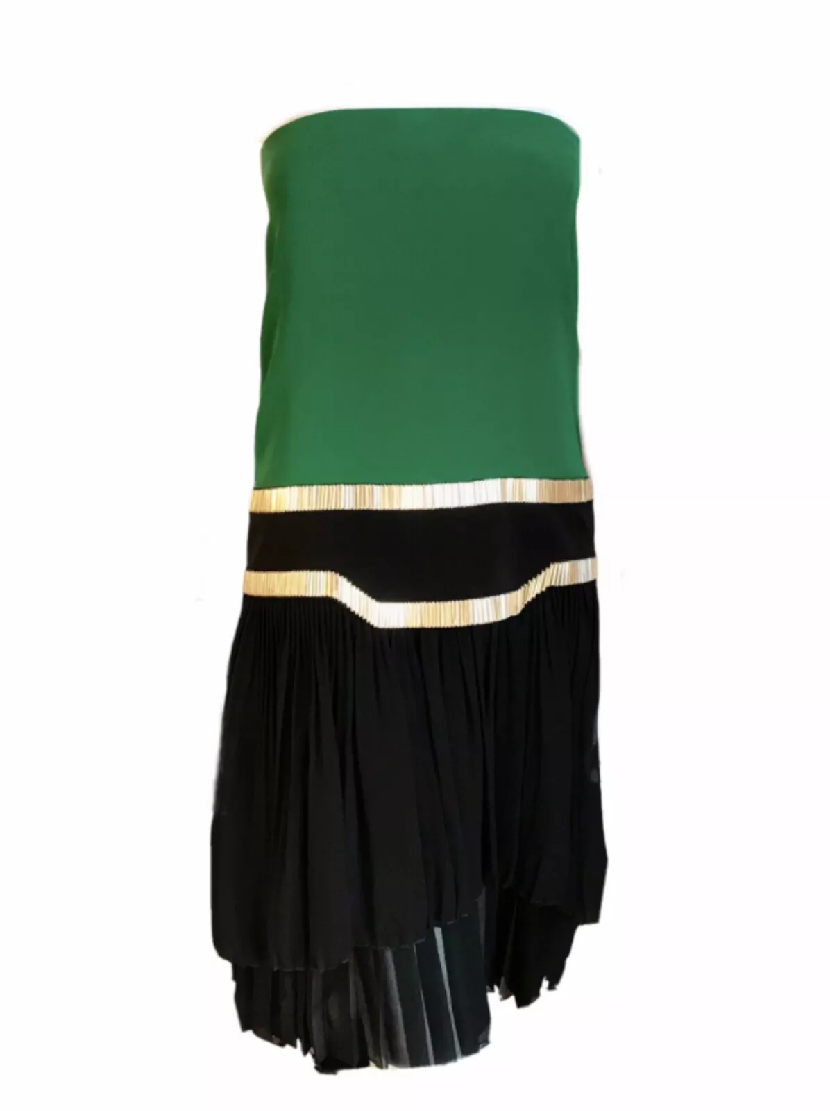 Robe bandeau en soie plissée plissée verte et noire GUCCI taille XS/S IT40 EU34/36