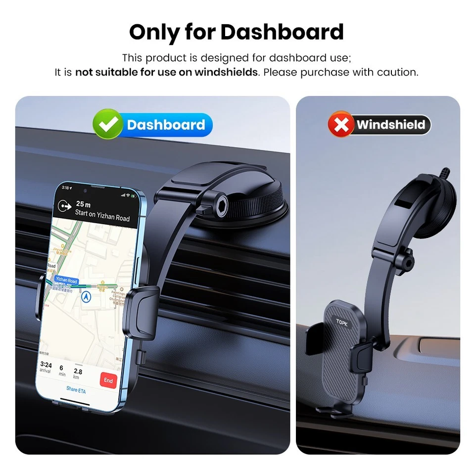 TOPK Phone Holder for Car Dashboard 2024 Upgraded Adjustable Cell Phone Mount - Image 3 of 4