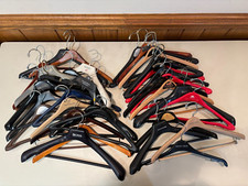 Lot of 35 Vintage Designer and Clothing Store Plastic Wooden Hangers