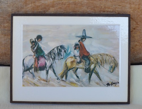 Vintage DeGrazia Navajo Familie zu Pferd Plakette #178 Wandbehang 6” x 4 1/2”