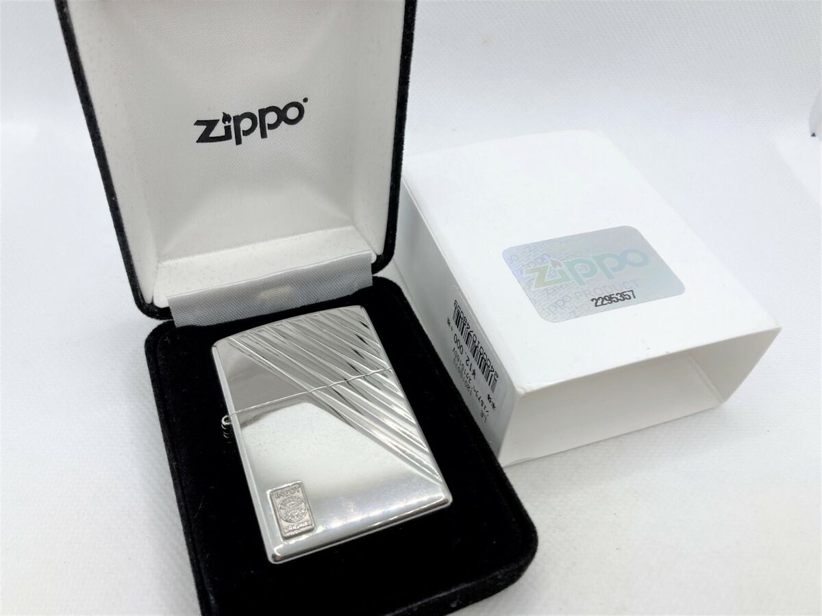 Auth ZIPPO 2015 Limited Edition Sterling Silver Ingot Diagonal Striped  Lighter