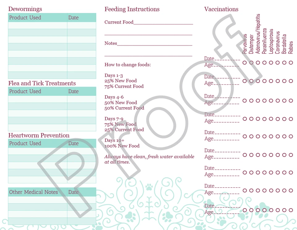 Paquete de 10 registros de vacunación contra vacunas de salud canina para perros cachorros camadas criadores Foto 3 de 4