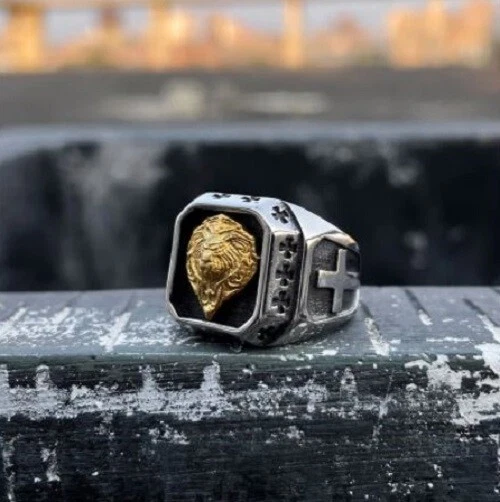 Mens lion ring deals silver