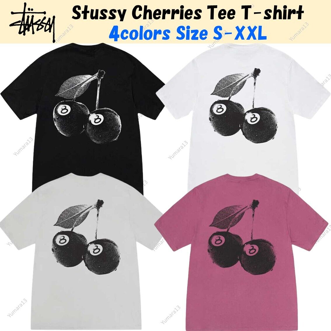 Stussy Cherries Tee T-shirt Black White Fog Berry 4colors Stussy Cherries Tee T-shirt Black White Fog Berry 4colors