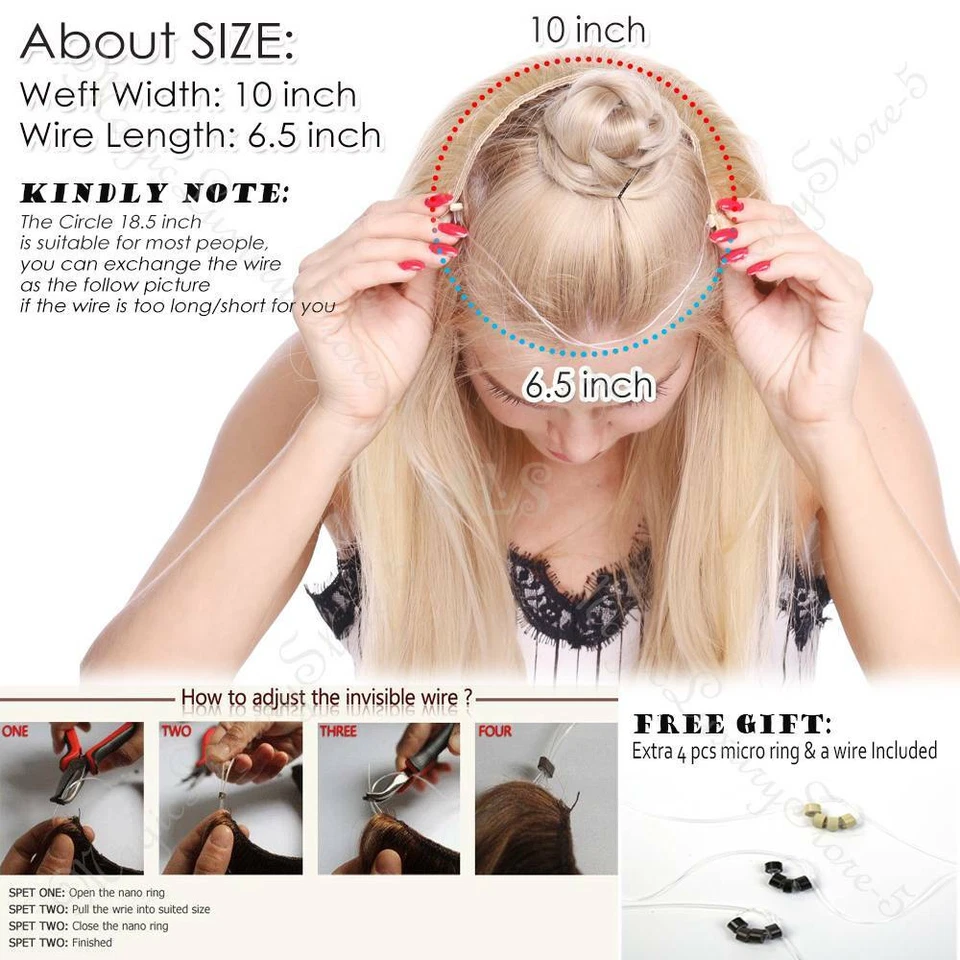 Diadema 100 % alambre ruso en extensiones de cabello humano virgen/real 18 20 GROSOR 110G Foto 4 de 4