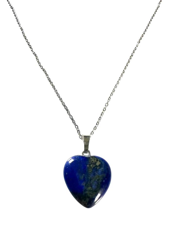 Collana argento in acciaio Inox ciondolo Cuore Pietre vere LAPISLAZZULI - Immagine 3 di 4