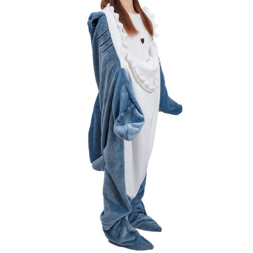 Cartoon Shark Sleeping Bag Pajamas Sofa Blanket Flannel Fleece 150-210 cm - Picture 2 of 24