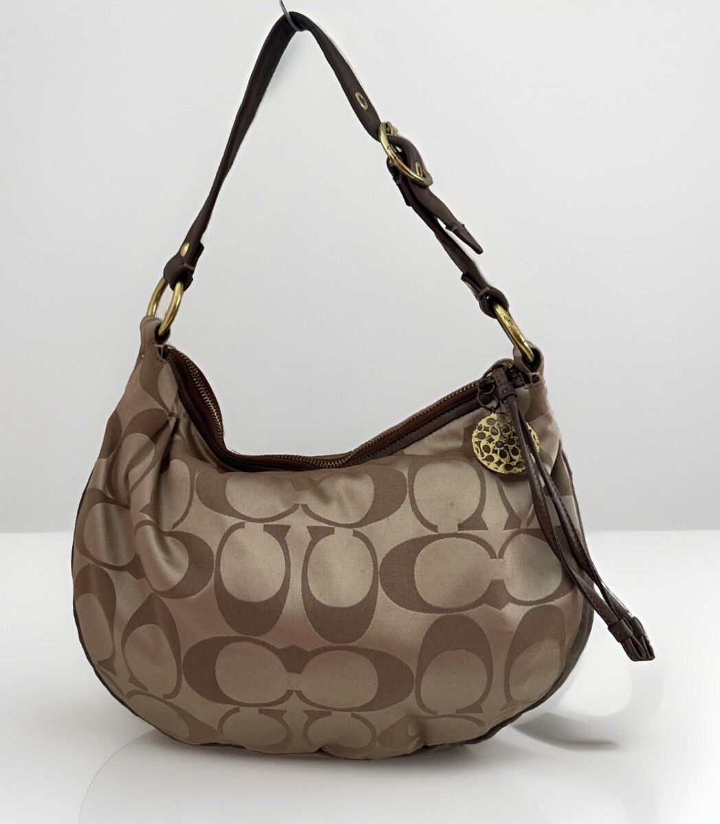VTG COACH SIGNATURE HOBO BAG BROWN / TAN / GOLD # B0969 VTG COACH SIGNATURE HOBO BAG BROWN / TAN / GOLD # B0969