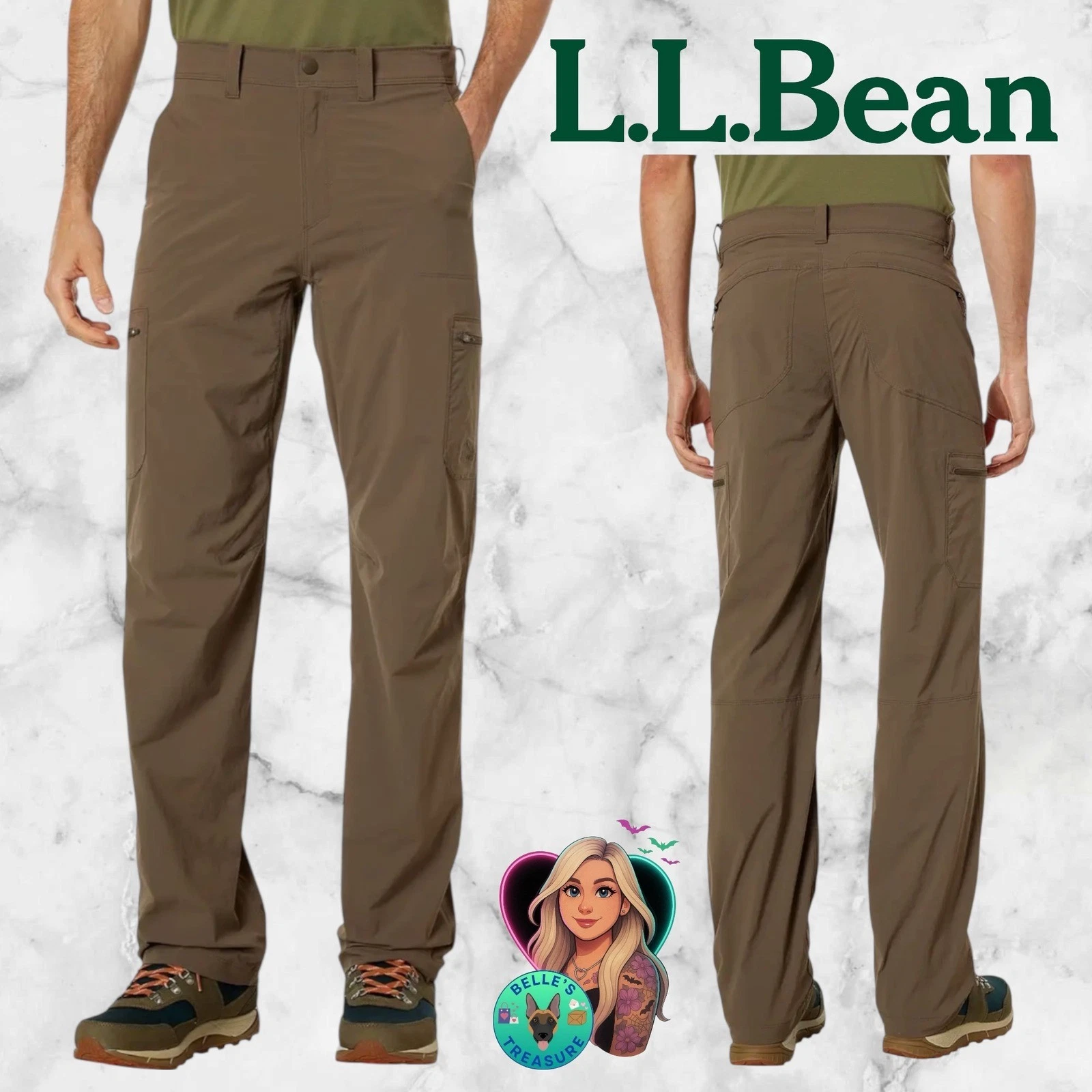 L.L.Bean Cresta Hiking Pants Mens 38x29 Stretch Dark Cinder Tan Utility UPF 50+
