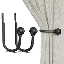 Hion Curtain Holdbacks Black 2pcs, Curtain Tiebacks Wall Mounted Curtain Hook...
