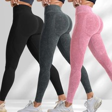 Women Seamless High Waist Yoga Pants Hip Lifting Sports Leggings Sand Washed Gym