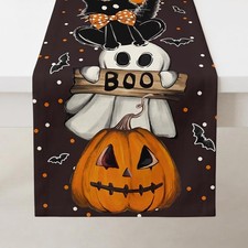 Halloween Table Runner 13 x 72 in, Ghost Cat Pumpkin Table Decor