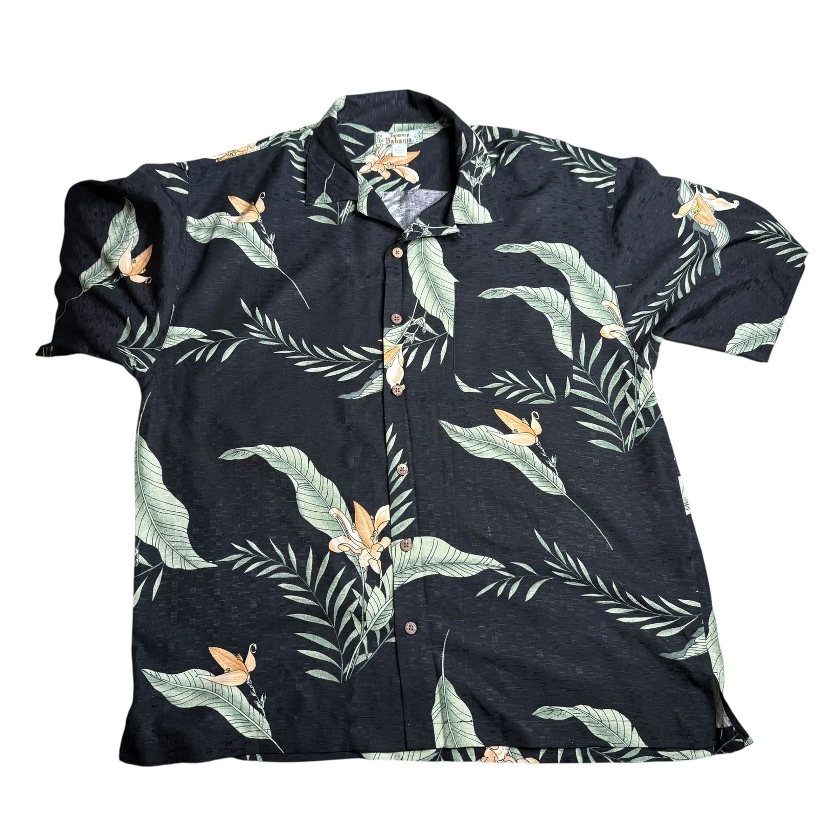 Tommy Bahama Silk Tropical Hawaiian Shirt Mens XL Floral Black Vacation