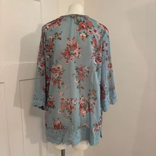 Y2K Rewind size XS Lightweight Boho Floral Rose Blue Ethereal Kimono Cardigan
