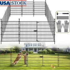 Garden Dog Fence 10 Panels W/ Gate Temporary Metal Barrier Pets Kids Outdoor New