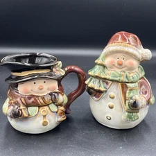 Snowman Creamer & Sugar Bowl Set Winter Christmas Coffee Tea Dessert