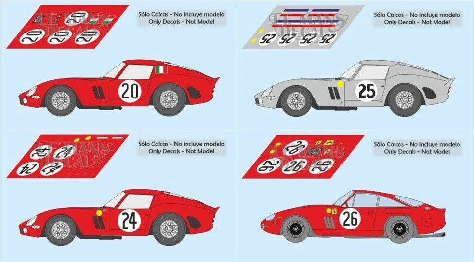 LE-MANS-AUFKLEBER Decals Ferrari 250 GTO Le Mans 1963 1:32 1:24 1:43 1:18 Slot Decals