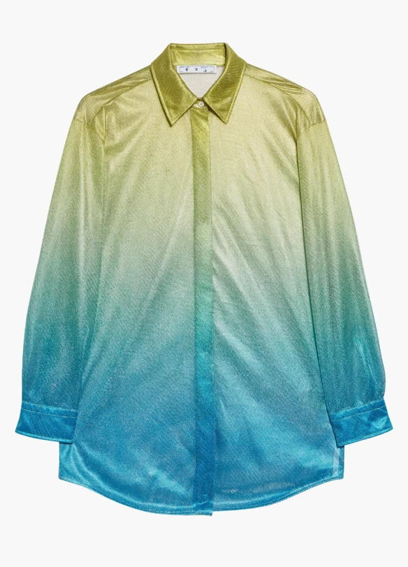 Abito Camicia Maniche Lunghe Metallizzato Dégradé Off White NUOVO con etichette $2.150
