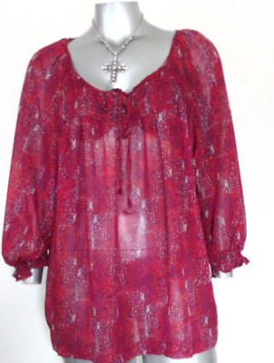 Plus Women's Faded Glory gathered Sheer Top Blouse Size 2X (18W/20W) Long Sleeve