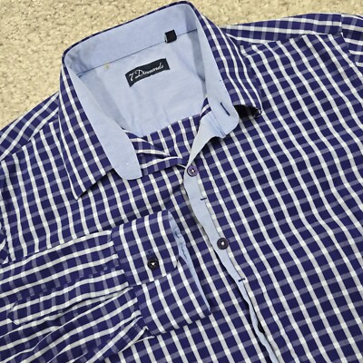 7 Diamonds Mens Button Up Shirt Purple Plaid Long Sleeve Size Large Casual