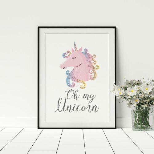 Oh My Unicorn Child's Nursery Prints Kids Bedroom Poster Girls Room Artwork - Afbeelding 1 van 5