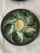 Vintage French Majolica OYSTER PLATE 1930 SAINT CLEMENT