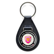 US Army 59th Ordnance Brigade Veteran Black Leather Keychain Silver Keyring