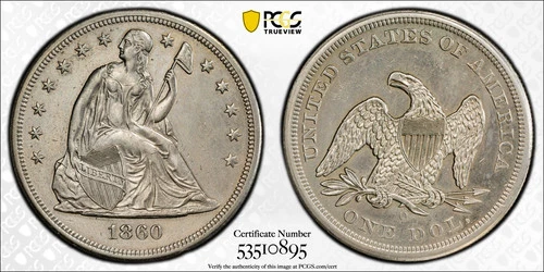 1860 O Liberty Seated Silver Dollars PCGS Genuine - AU Details (92 - Cleaned)