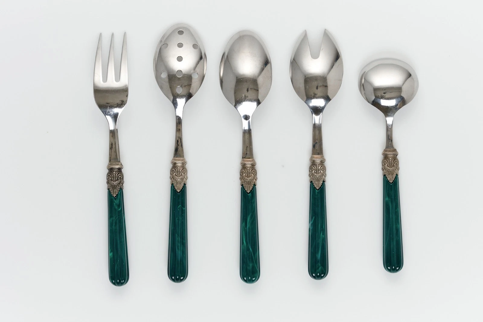 EME Napoleon Malachite Green Marbled Stainless Steel Serving set 18/10 Italy