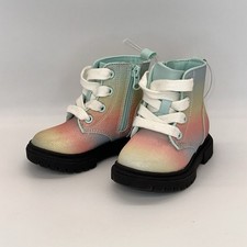 Toddler Girls Combat Boots Cat  Jack Amaya Sz 6 Rainbow Glitter Lace Up