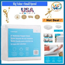Full 2 Inch Mattress Topper Cover White Zipper Washable Non Slip Breathable
