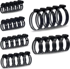 30 Pcs Black Stainless Steel Hose Clamps 6-51mm Adjustable Worm Gear Kit