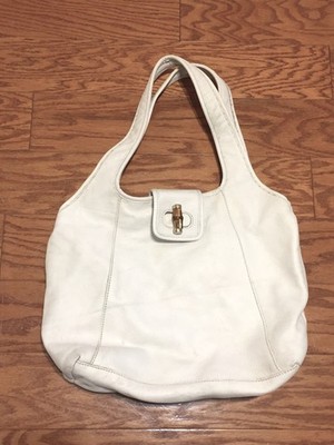 Talbots Genuine Leather Handbag White Hobo Bamboo Turn Buckle 21'' x 15'' Lined