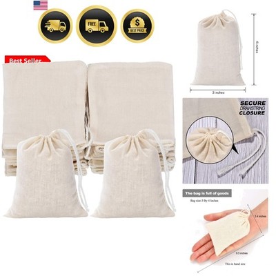 3 x 4 Inches Muslin Cotton Drawstring Bags Canvas Linen Sachet Bag Reusable E...