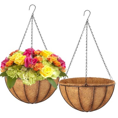 LCHUANG Hanging Baskets Planter for Plants - 2 Pack 12 12 Inch, Black/Brown 