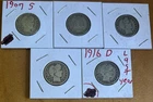 [Lot of 5] BARBER QUARTERS .25  90% Silver $1.25 Face Value