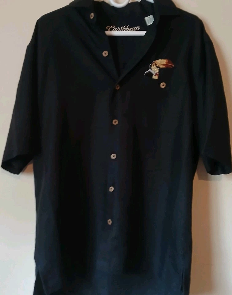 Caribbean Men's Black Toucan Cigar Tequila Short Sleeve Button-Down Shirt Med  - Image 3 of 4